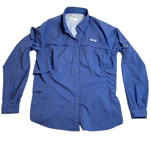 Columbia PFG Women's Fishing Shirt Size M Long-Sleeve Vented Blue 100% Polyester - Picture 1 of 16